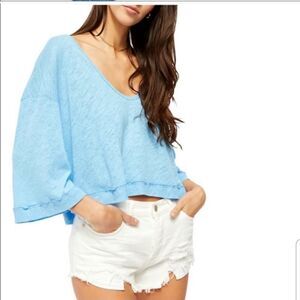 Free People Blue Fresh Start Linen Cotton Top Medium